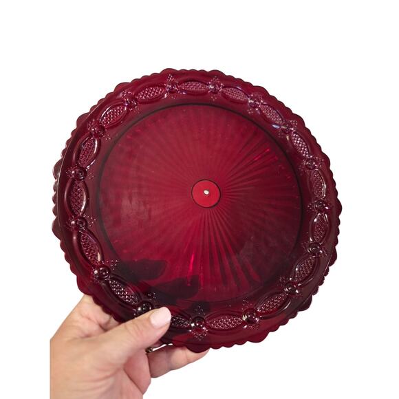 Vtg Avon Dinner Plate 1876 Cape Cod RubyRed Glass 10.75" Hole Center Tidbit Tray - Picture 1 of 8